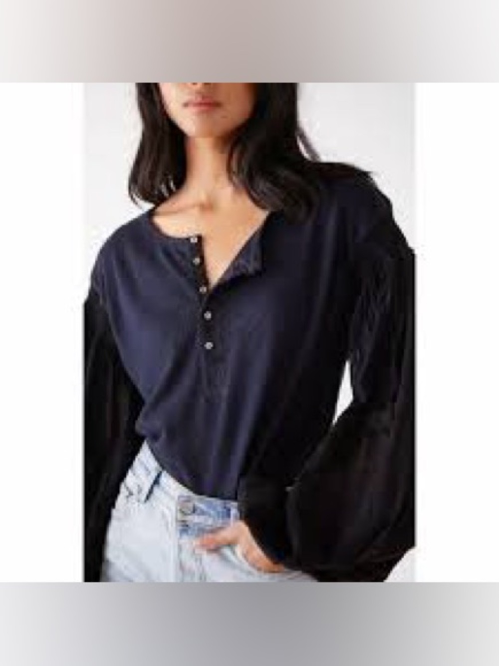 Free People Navy Body with Black Bishop Sleeves Henley